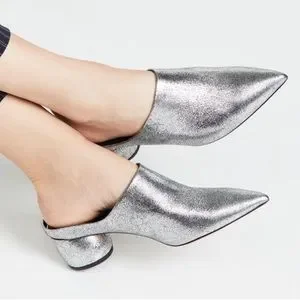 Vince Shoes Vince Eaton Silver Pointy Toe Mules With Inch